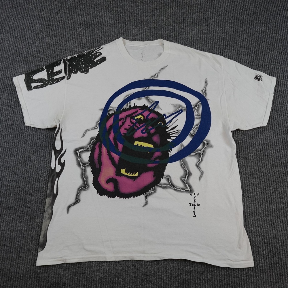 Travis Scott Cactus Jack Fragment Shirt Mens Large White Swirl Tiger Eagle